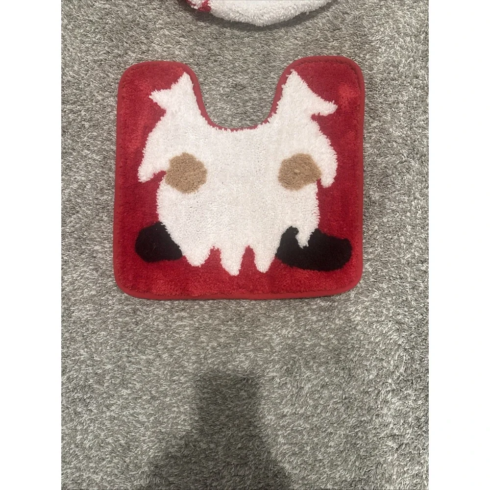 At home Bathroom Bath Set Toilet Lid Cover Contour Mat Rug Gnome Christmas‎